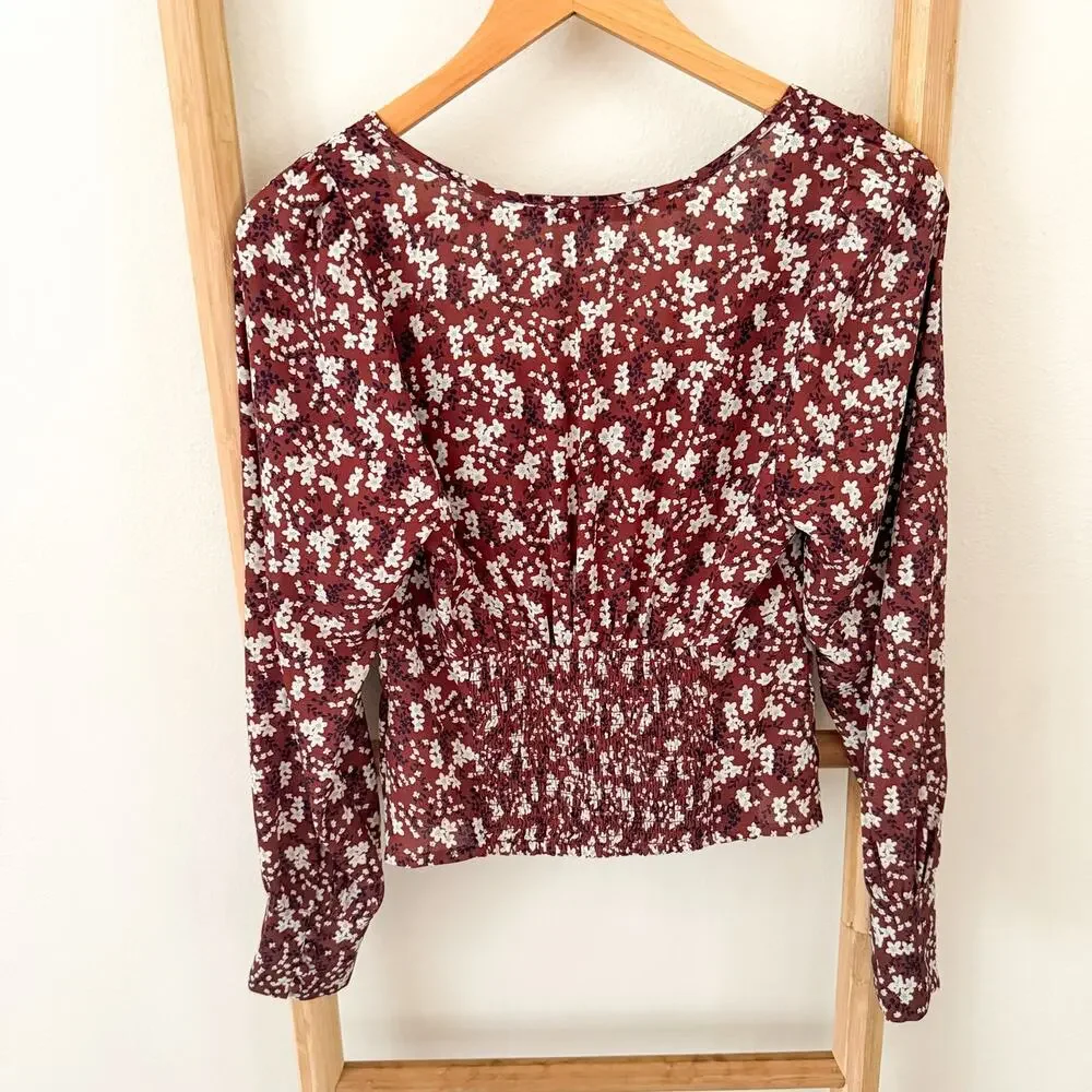 Abercrombie & Fitch Red Floral Sweetheart Corset Blouse Top Size Small